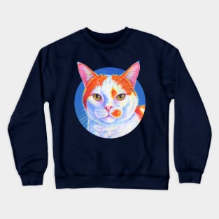 Orange and White Cat on Blue Crewneck Sweatshirt